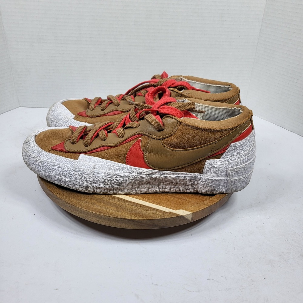 Nike Blazer Low Sacai Mens 10.5 British Tan Red Good DD1877-200 Streetwear Heat